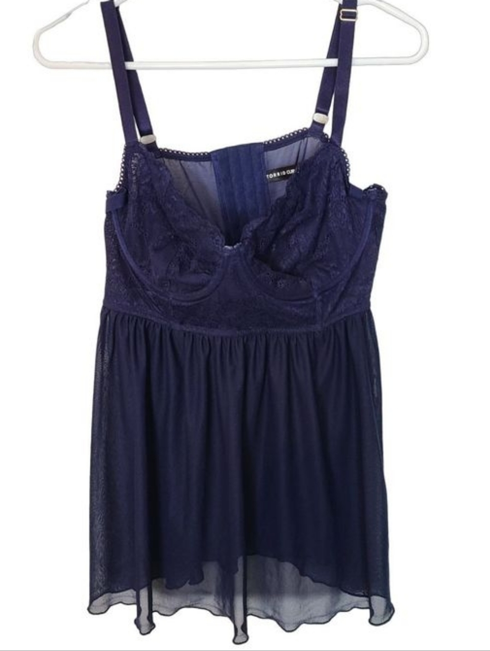 TORRID sz 3 Navy Lace-Detail Babydoll Chemise with Adjustable Straps